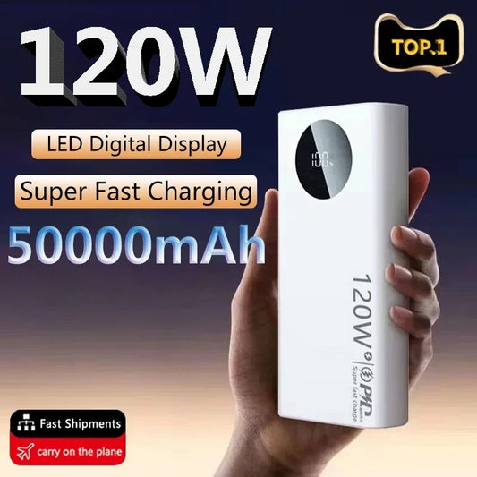 50000mAh Power Bank 120W High Capacity Fast Charging Powerbank Portable Capacity External Battery Charger For All Phones New